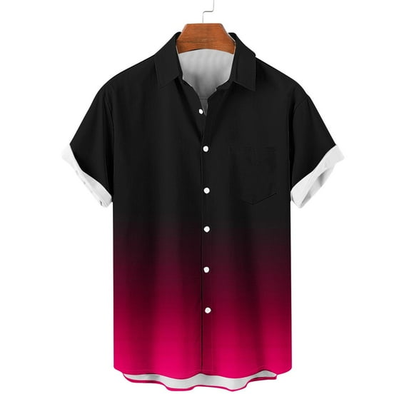 S-5X Plus Size Shirts for Men with Pocket Big & Tall Short Sleeve T-Shirts Button-Down Collared Gradient Printed Hawaiian Beach Tshirts Tees