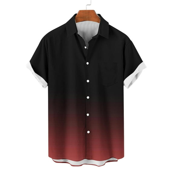 S-5X Plus Size Shirts for Men with Pocket Big & Tall Short Sleeve T-Shirts Button-Down Collared Gradient Printed Hawaiian Beach Tshirts Tees