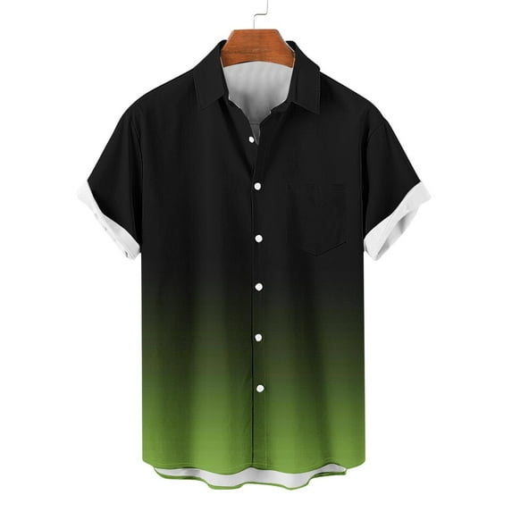 S-5X Plus Size Shirts for Men with Pocket Big & Tall Short Sleeve T-Shirts Button-Down Collared Gradient Printed Hawaiian Beach Tshirts Tees