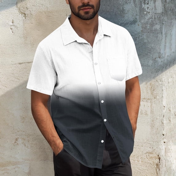 S-5X Plus Size Shirts for Men with Pocket Big & Tall Short Sleeve T-Shirts Mens Casual Gradient Printed Button-Down Collared Hawaiian Beach Tees Tops