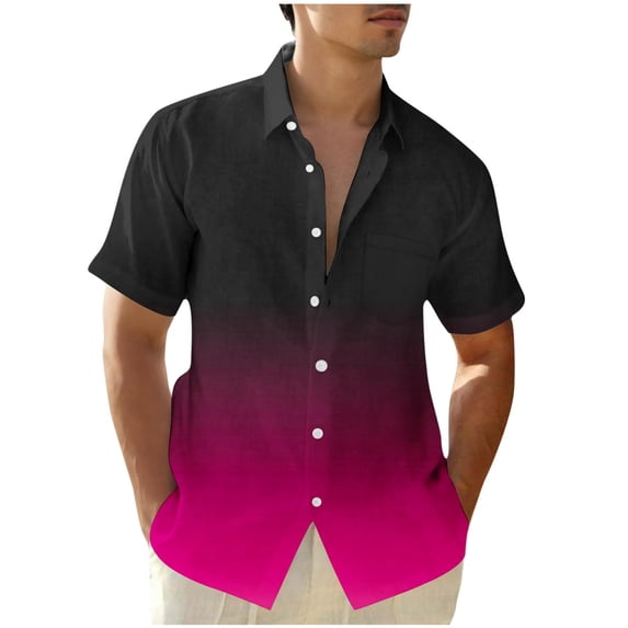 S-5X Plus Size Shirts for Men with Pocket Big & Tall Short Sleeve Tshirts Shirt Mens Button-Down Collared Gradient Printed Hawaiian Beach Tees Tops