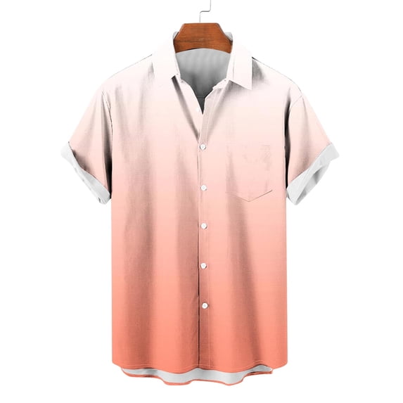 S-5X Plus Size Shirts for Men with Pocket Big & Tall Short Sleeve Tshirts Shirt Mens Casual Gradient Printed Button-Down Collared Beach Tees Tops
