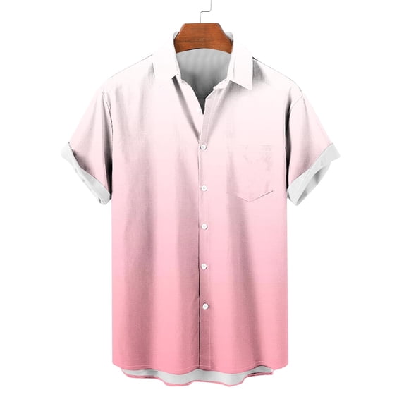S-5X Plus Size Shirts for Men with Pocket Big & Tall Short Sleeve Tshirts Shirt Mens Casual Gradient Printed Button-Down Collared Beach Tees Tops