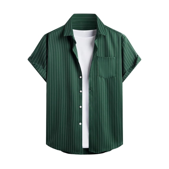 S-5X Plus Size Shirts for Men with Pocket Big & Tall Short Sleeve Tshirts Shirt Mens Casual Stripe Printed Button-Down Collared Work Tees Tops