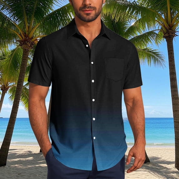 S-5X Plus Size Shirts for Men with Pocket Big & Tall Short Sleeve Tshirts Shirt Mens Trendy Gradient Printed Button-Down Collared Beach Tees Tops