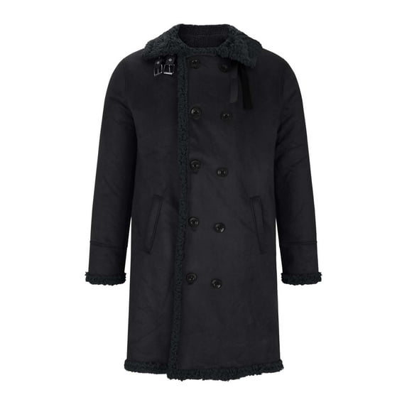 S-5X Plus Size Sueded Jackets for Men Big & Tall Fleece Lined Coats Solid Color Long Sleeve Double-Breasted Lapel Thermal Long Jacket with Pockets