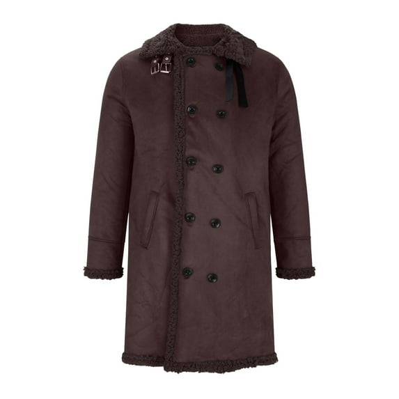 S-5X Plus Size Sueded Jackets for Men Big & Tall Fleece Lined Coats Solid Color Long Sleeve Double-Breasted Lapel Thermal Long Jacket with Pockets