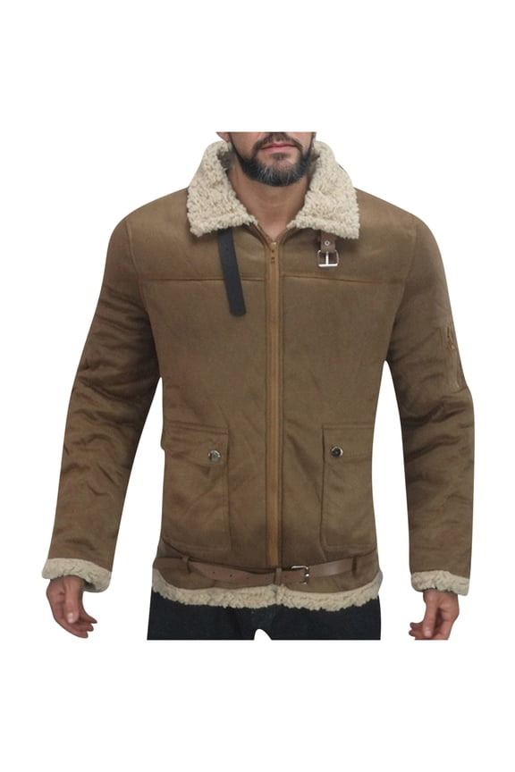 S-5X Plus Size Sueded Jackets for Men Big & Tall Fleece Lined Winter Coats with Pockets and Collared Long Sleeve Zip Up Thermal Warm Outerwear Jacket