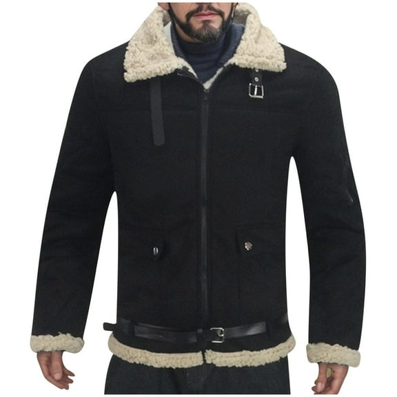 S-5X Plus Size Sueded Jackets for Men Big & Tall Fleece Lined Winter Coats with Pockets and Collared Long Sleeve Zip Up Thermal Warm Outerwear Jacket