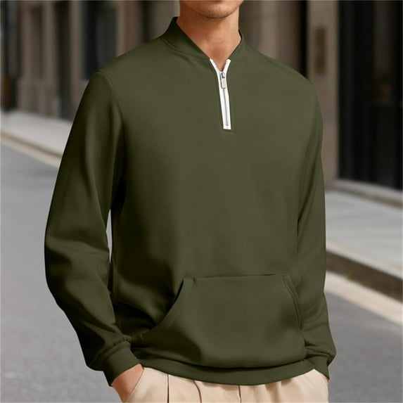 S-5X Plus Size Sweatshirts for Men Big & Tall Fleece Lined Long Sleeve Shirts with Zipper and Pocket Solid Color Thermal Mock Neck Sweatshirt Tops