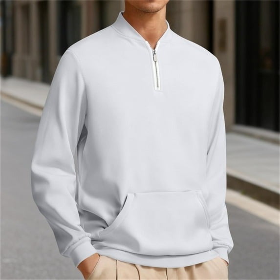 S-5X Plus Size Sweatshirts for Men Big & Tall Fleece Lined Long Sleeve Shirts with Zipper and Pocket Solid Color Thermal Mock Neck Sweatshirt Tops