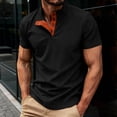 thumbnail image 1 of S-5X Plus Size T Shirts for Men Big & Tall Short Sleeve Corduroy-Tees Tops Mens Casual Solid Color Pullover Button Mock Neck Work Tshirts Shirt, 1 of 8