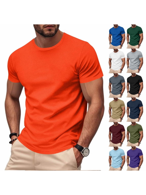 S-5X Plus Size T Shirts for Men Big & Tall Short Sleeve Crewneck Tees Tops Quick-Drying Solid Color Pullover Breathable Athletic Workout T-Shirts