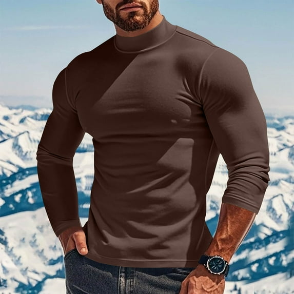 S-5X Plus Size T Shirts for Men Long Sleeve Big & Tall Mock Neck Tees Tops Mens Casual Solid Color Stretchy Slim Pullover Basic Thermal Warm Tshirts
