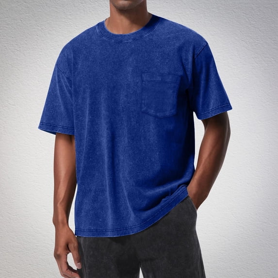 S-5X Plus Size T Shirts for Men with Pocket Big & Tall Short Sleeve Tees Tops Mens Pullover Solid Color Crewneck Going-Out Workout Tshirts Shirt