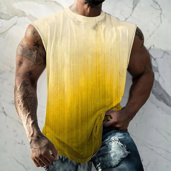 S-5X Plus Size Tank Tops for Men Big & Tall Cap Sleeve Crewneck Muscle Shirts Mens Casual Gradient Printed Pullover Athletic Workout Running Vests