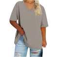 thumbnail image 1 of S-5X Plus Size Tops for Women Short Sleeve V Neck T Shirts Womens Casual Solid Color Pullover Breathable Basic Loungewear Workout Tees Top, 1 of 3