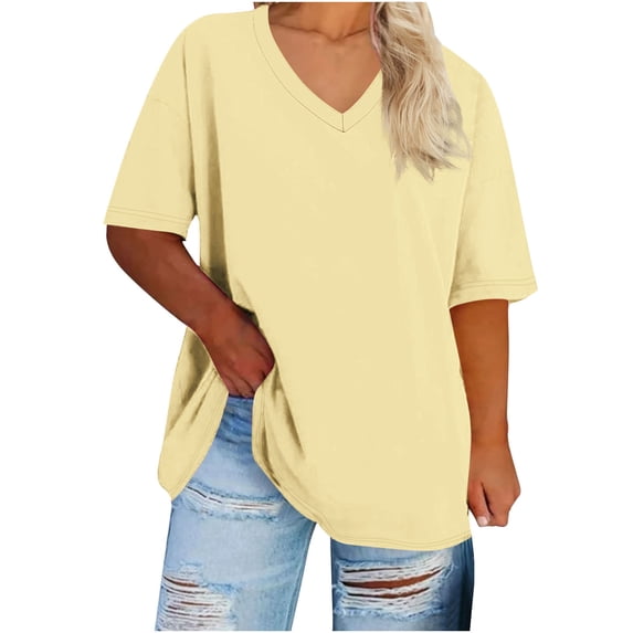 S-5X Plus Size Tops for Women Short Sleeve V Neck T Shirts Womens Casual Solid Color Pullover Breathable Basic Loungewear Workout Tees Top