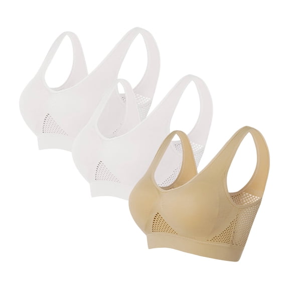 S-5X Sports Bras Plus Size for Women Multipack 3 Pack Pullover Wireless Push Up Bralettes Stretchy Nylon High-Impact Workout Underwear Bra