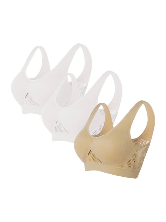 S-5X Sports Bras Plus Size for Women Multipack 3 Pack Pullover Wireless Push Up Bralettes Stretchy Nylon High-Impact Workout Underwear Bra