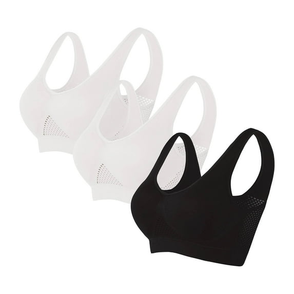 S-5X Sports Bras Plus Size for Women Multipack 3 Pack Pullover Wireless Push Up Bralettes Stretchy Nylon High-Impact Workout Underwear Bra