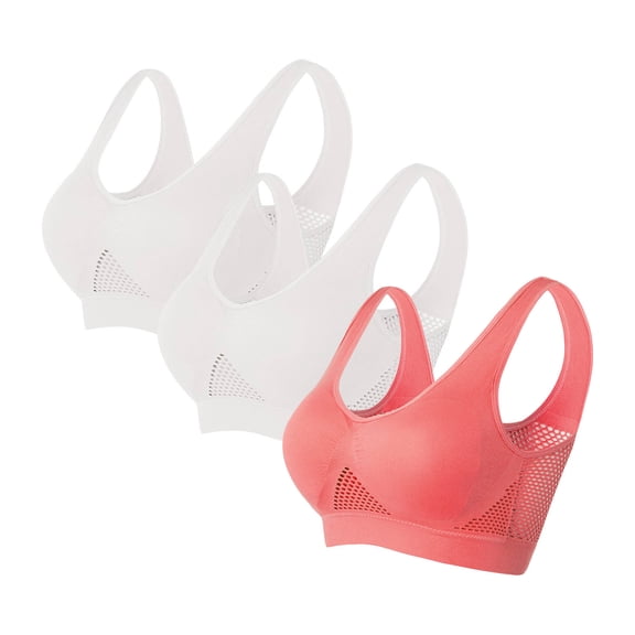 S-5X Sports Bras Plus Size for Women Multipack 3 Pack Pullover Wireless Push Up Bralettes Stretchy Nylon High-Impact Workout Underwear Bra