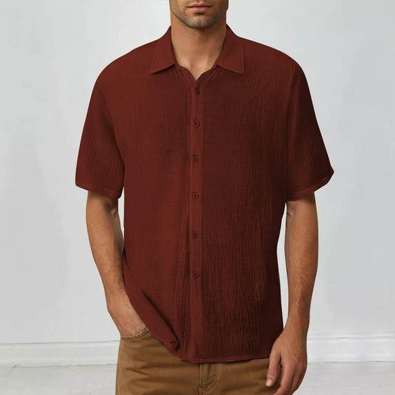 S-5XL Big & Tall Shirts for Men Plus Size Short Sleeve Button-Down Collared Tshirts Shirt Lightweight Solid Color Casual Comfort Lapel Tops