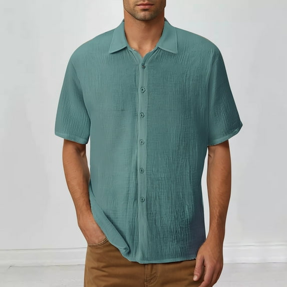 S-5XL Big & Tall Shirts for Men Plus Size Short Sleeve Button-Down Collared Tshirts Shirt Lightweight Solid Color Casual Comfort Lapel Tops