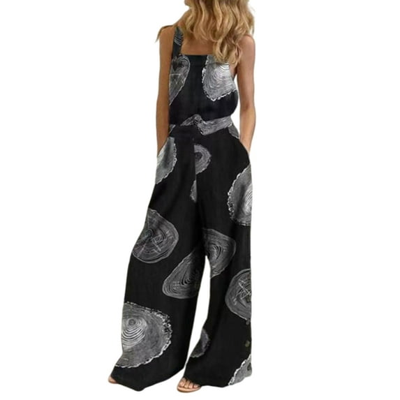 S-5XL Floral Print Jumpsuit for Women Summer Sleeveless Loose Wide Leg Long Rompers Palazzo Overalls