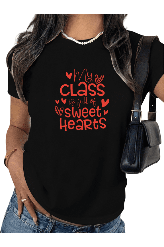 S - 5XL Graphic Tees Print Black T shirt Shirts Valentine's Day Cute Class Sweet Hearts Tops