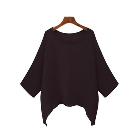 S-5XL Plus Size Half Sleeve Casual Thin Blouse Tops For Women Summer Long Bat wing Round Neck Cotton Linen T-shirt Irregular Hem Basic Tee Tops Black M