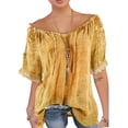 thumbnail image 1 of S-5XL Plus Size Loose Casual Top Women Lace Crochet Short Sleeve Semitransparent Off Shoulder Casual Tops Blouses Daily Wear T-Shirt, 1 of 2