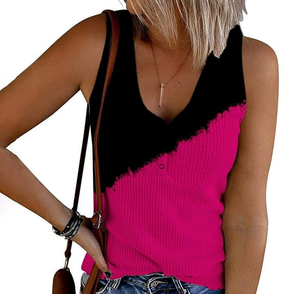 S-5XL Plus Size Tank Tops for Women Sexy Printed Sleevesless V Neck Button Top Tank Blouse Casual Loose Comfy Tee Blouse Tank Tops