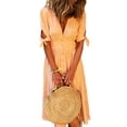 thumbnail image 1 of S-5XL Summer Dress for Women Casual Lace Up Short Sleeve Midi Dress High Waist Button A Line Dress for Party Beach Cocktail, 1 of 2
