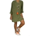 thumbnail image 1 of S-5XL Women Loose Baggy V Neck Cotton Linen Oversized T-Shirt Dress Tops Ladies Long Sleeve Casual Baggy Short Dress Plus Size Kaftan Tunic Sun Dress, 1 of 2