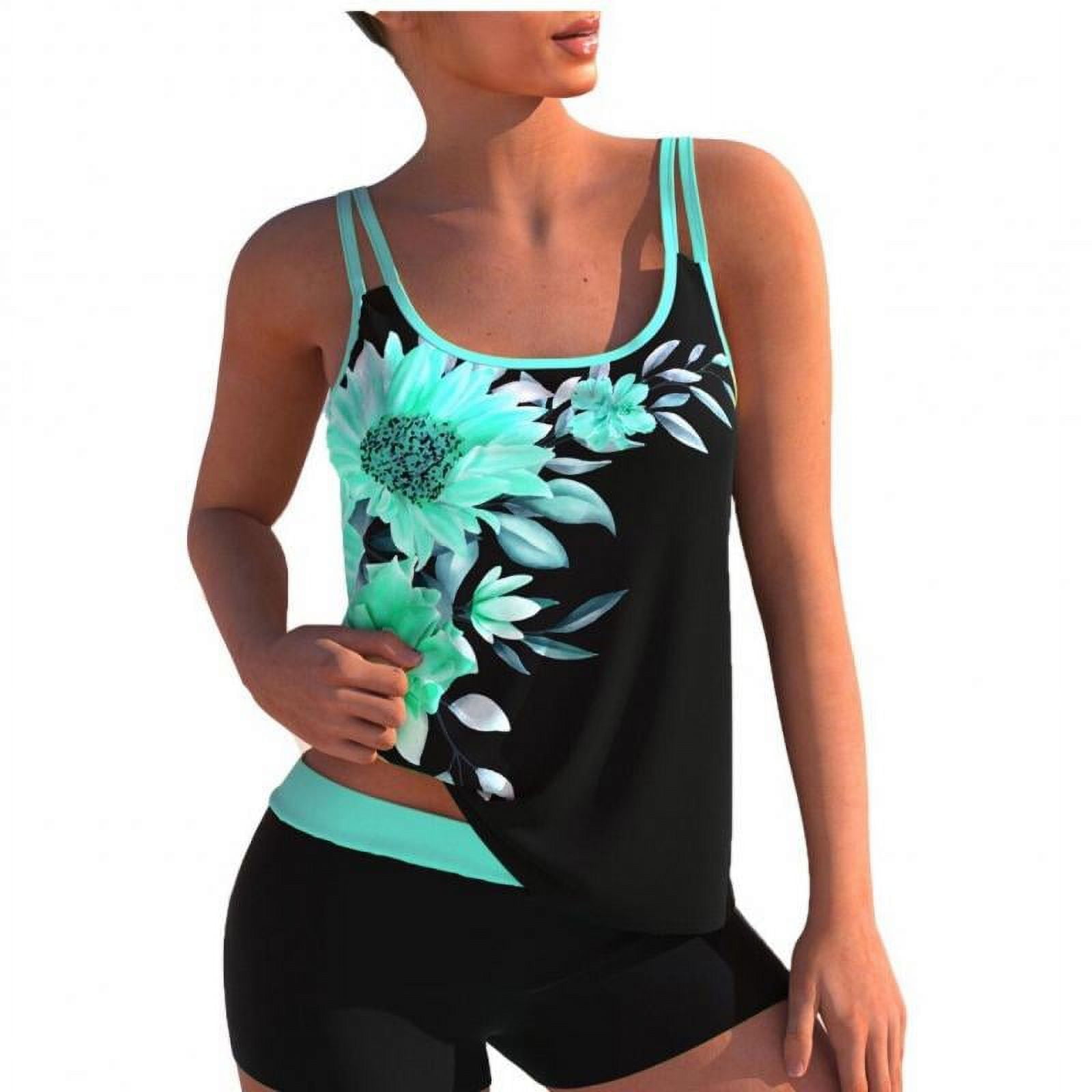 S-5XL Womens Tankini Bathing Suits Tummy Control Two Piece Floral Print ...