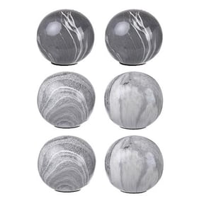 S/6 D4x4" Gray Ceramic Marbleized Ball Accents Decorative Orbs