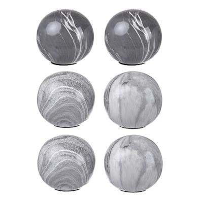 S/6 D4x4" Gray Ceramic Marbleized Ball Accents Decorative Orbs