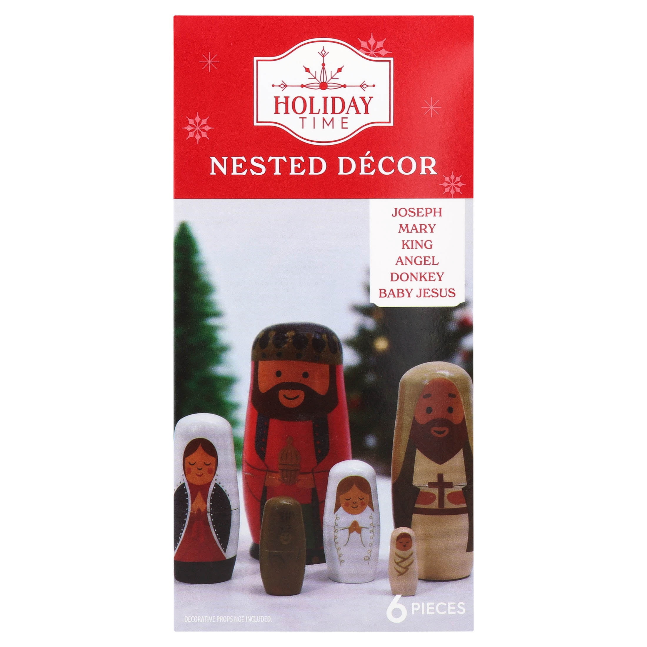 Wood Nested Nativity Christmas Decoration, Multicolor, 6 Pieces, 6.3", by Holiday Time