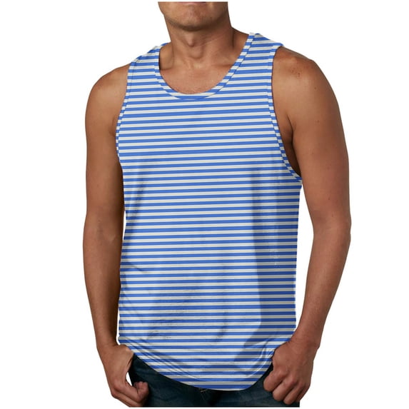 S-6X Big & Tall Tank Tops for Men Plus Size Sleeveless Crewneck Gym Undershirts Shirts Mens Casual Stripe Printed Pullover Athletic Workout Vests