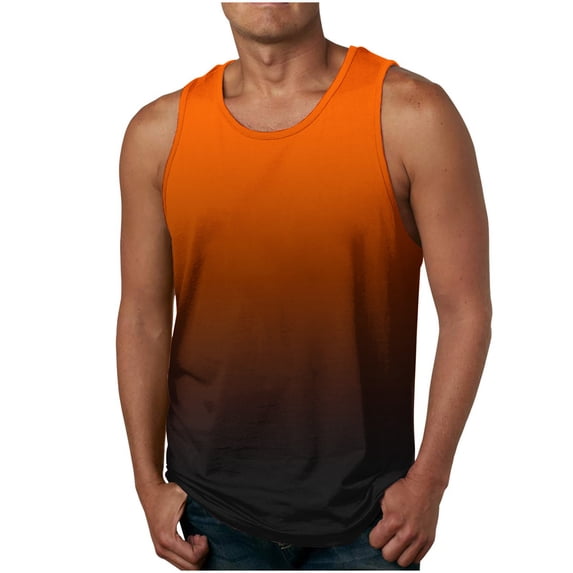 S-6X Big & Tall Tank Tops for Men Plus Size Sleeveless Muscle Undershirts Shirts Mens Casual Gradient Printed Pullover Crewneck Workout Running Vests