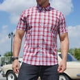 thumbnail image 1 of S-6X Mens Big and Tall Shirts with Pocket Plus Size Short Sleeve T-Shirts Button-Down Collared Lightweight Plaid Printed Work Tshirts Shirt, 1 of 8