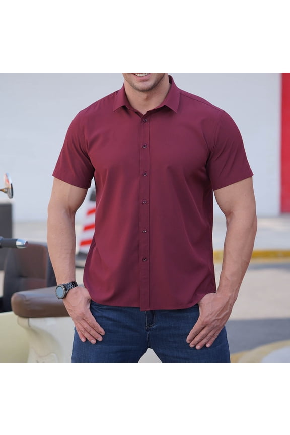 S-6X Plus Size Dress Shirts for Men Big & Tall Short Sleeve Tshirts Shirt Mens Business Casual Solid Color Button-Down Collared Work Tees Tops