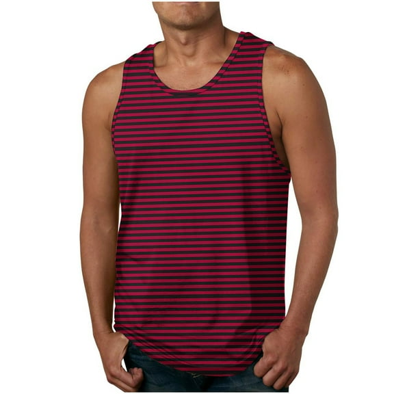 S-6X Plus Size Mens Tank Tops Big & Tall Sleeveless Crewneck Muscle Shirts Boys Pullover Stripe Printed Athletic Running Vest Undershirts