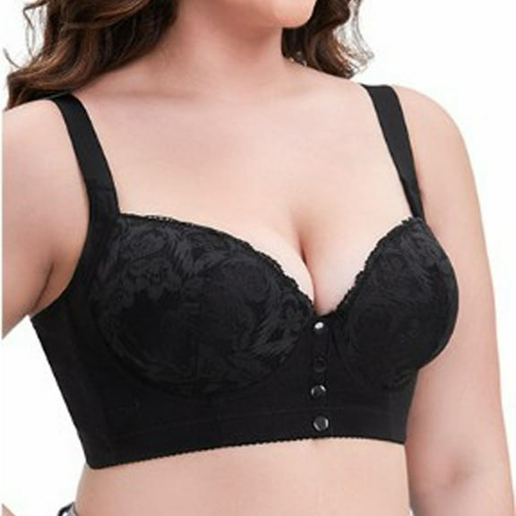 S-6X Plus Size Wireless Bras for Women Front Closure Push Up Bralettes Ladies Casual Solid Color Breathable Full-Coverage Full-Cup Underwear Bra