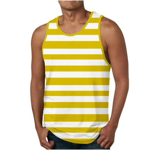 S-6XL Plus Size Tank Tops for Men Big & Tall Pullover Sleeveless T Shirts Crewneck Casual Stripe Printed Basic Athletic Workout Fitness Tees