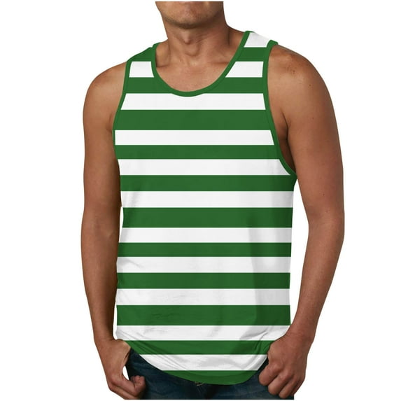 S-6XL Plus Size Tank Tops for Men Big & Tall Pullover Sleeveless T Shirts Crewneck Casual Stripe Printed Basic Athletic Workout Fitness Tees