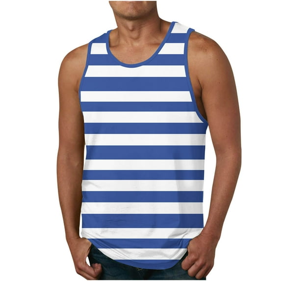 S-6XL Plus Size Tank Tops for Men Big & Tall Pullover Sleeveless T Shirts Crewneck Casual Stripe Printed Basic Athletic Workout Fitness Tees