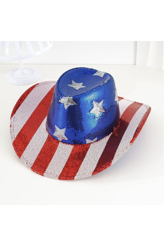 S-930 Fourth Of July Flag Cowboy Hat Party Accessory Nylon Spandex Material Patriotic Decor For Celebration Includes One Hat Festive Wear #91w93