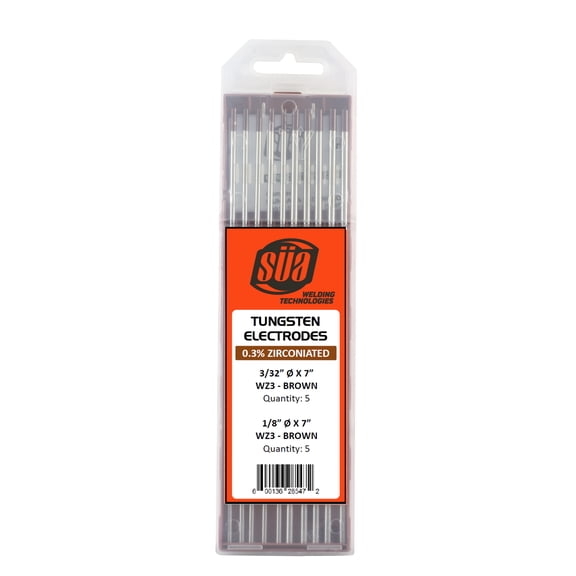 SÜA - 0.3% Zirconiated Tungsten Electrode - Mixed Sizes - 3/32" & 1/8" x 7" - (Brown Tip)